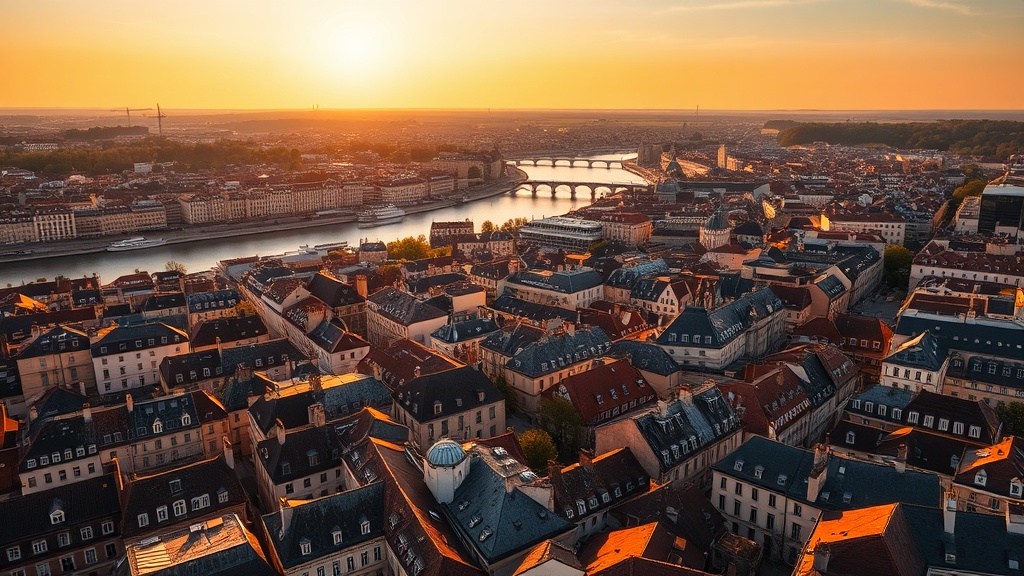 Vue aérienne des toits de Bordeaux au bord de la Garonne